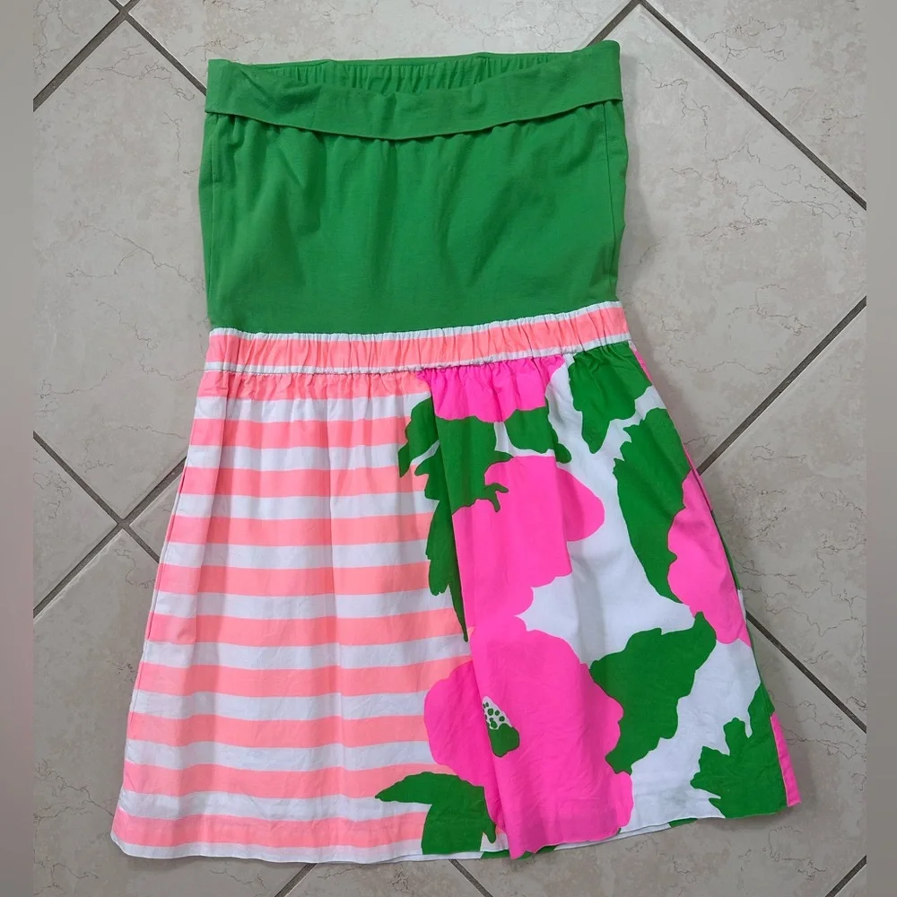 Lilly Pulitzer Green and Pink Strapless Mini Dress - Picture 2 of 8